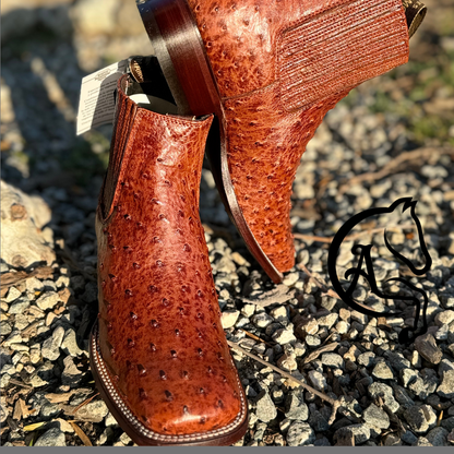 Botin Rodeo Punta Cuadrada Avestruz Original Cognac