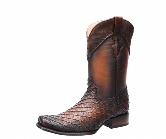 Hudson Woven Leather Western Boot – Brown 036-70
