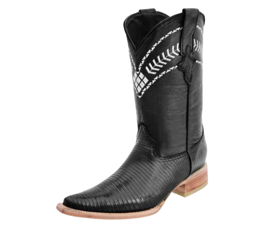 Men’s Western Lizard Aladino Cowboy Boot – Black and White – Snip Toe – Casual Style