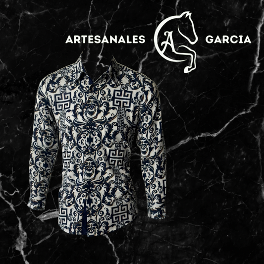 Camisa Barroca Azul: Sofisticación y Estilo en Tono Moderno