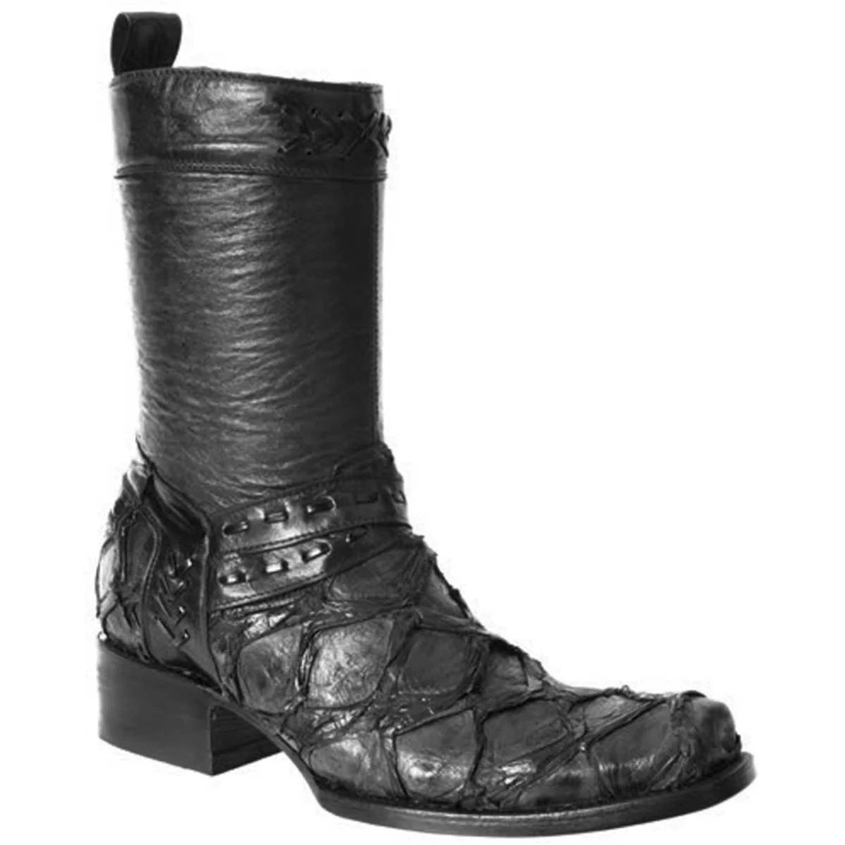 Botas de Pirarucú en Piel Negra con Horma Cuadrada WD-012