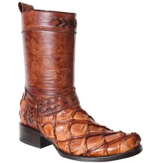 Botas de Pirarucú en Piel Cognac con Horma Cuadrada WD-014