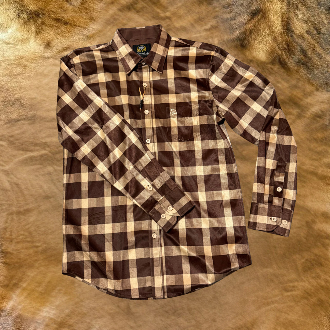 Camisa Plaid Clásica en Tonos Marrón y Beige