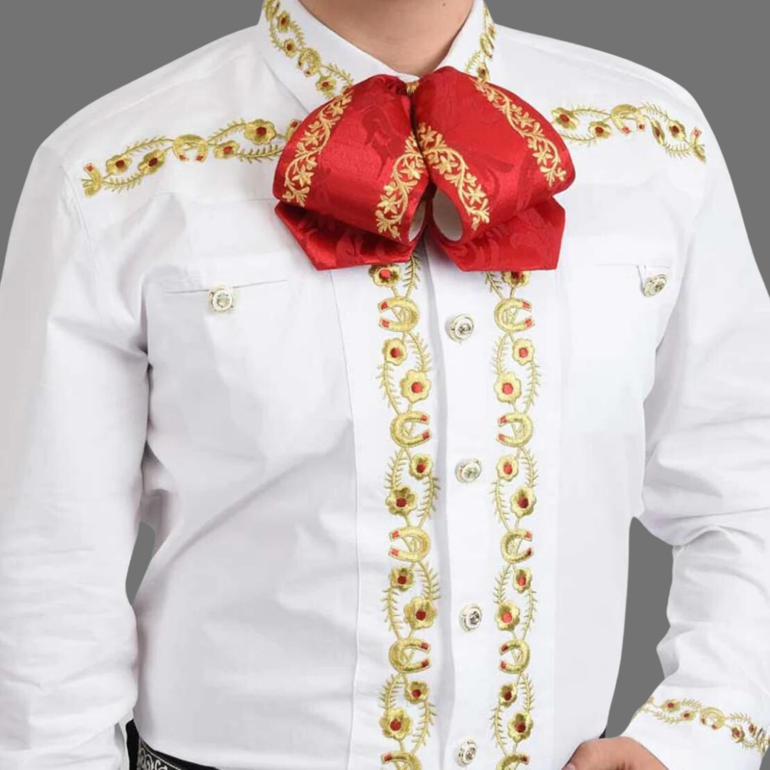 Camisa Charra Bordada Blanca Oro WD 819