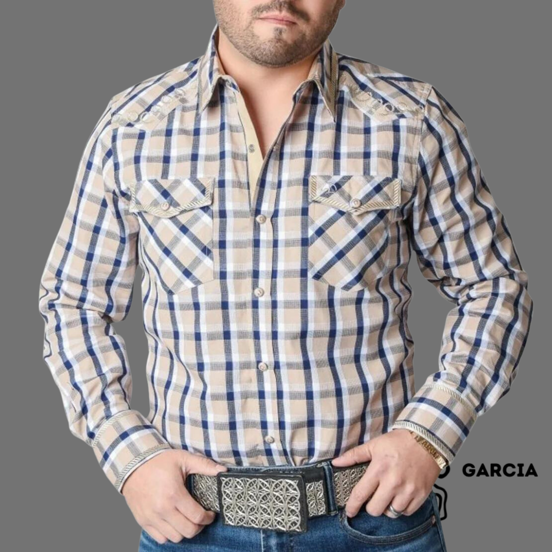 Camisa Vaquera Cuadro Flannel Beige / Azul WD 880