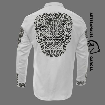 Camisa Charra Gamuza Bordada Blanco / Negro WD 805