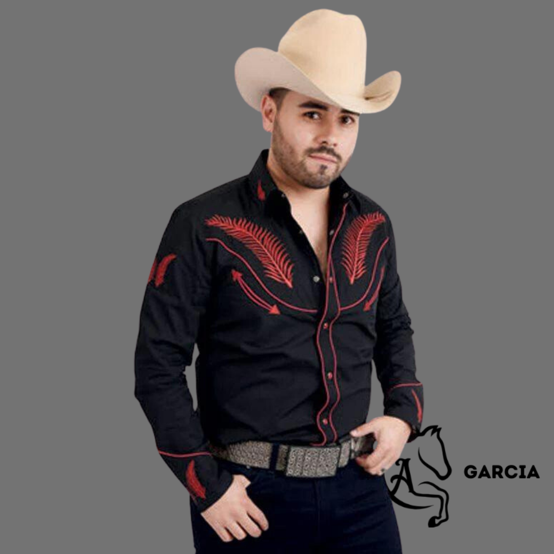 Camisa Vaquera Pluma Negro / Rojo WD 917