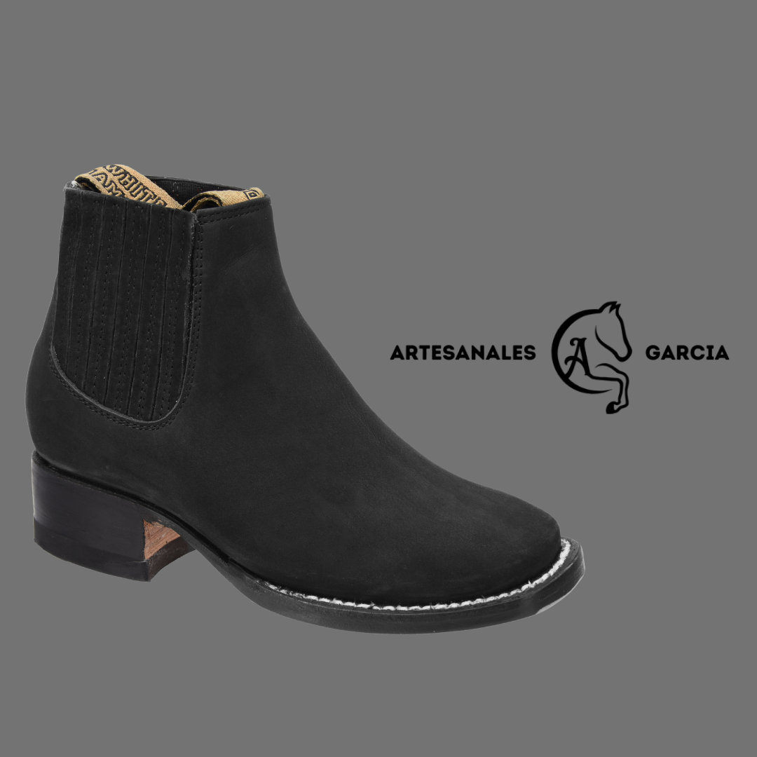 Botin Rodeo Punta Cuadrada Nbuck Gamuza Negro WD 350