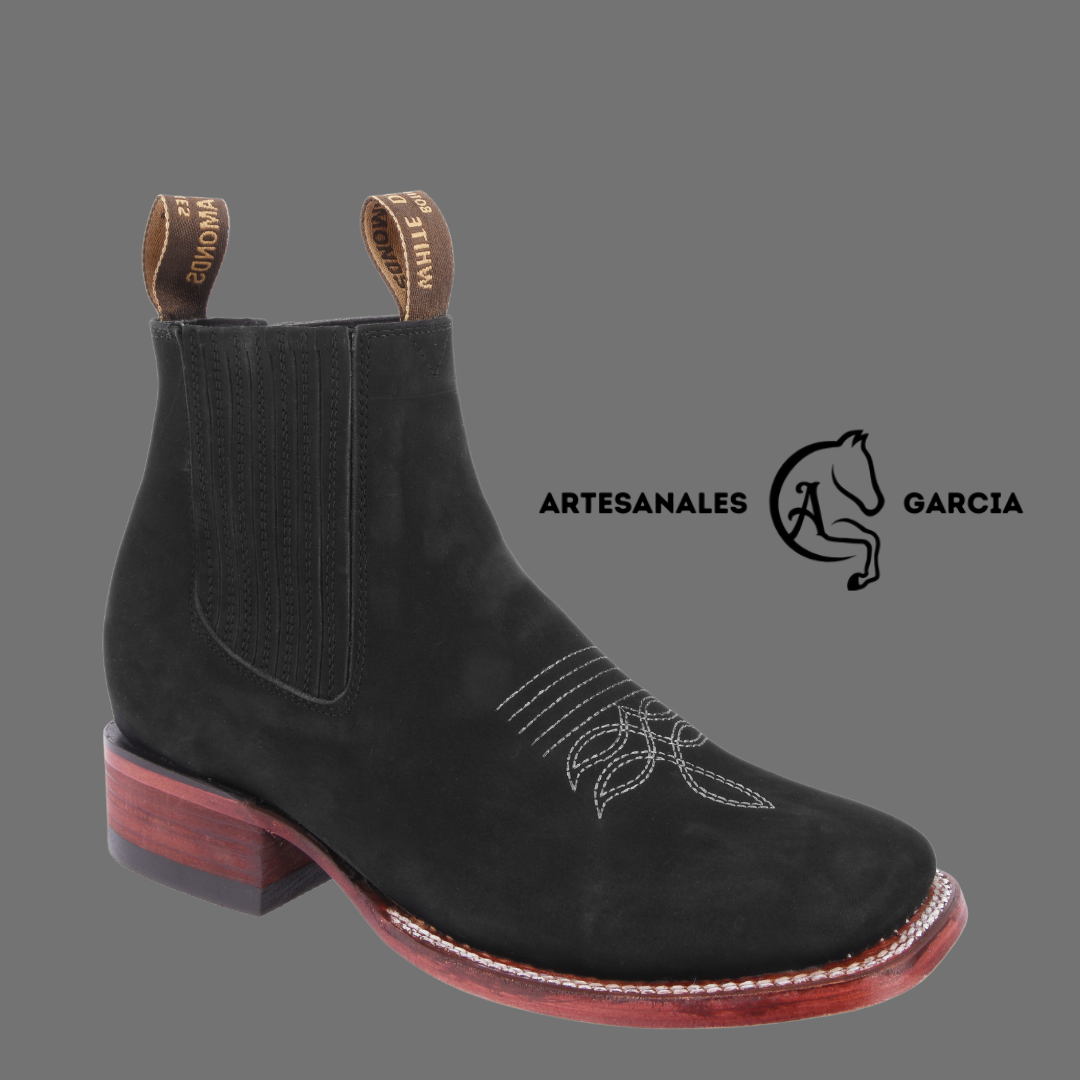 Botin Rodeo Negro Nobuck Gamuza Punta Cuarado WD 744