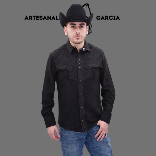 Camisa Vaquera Gamuza Bordada Negro / Negro WD 923