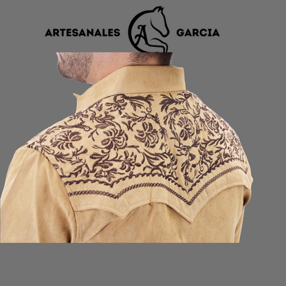 Camisa Vaquera Gamuza Bordada Camel / Cafe WD 926